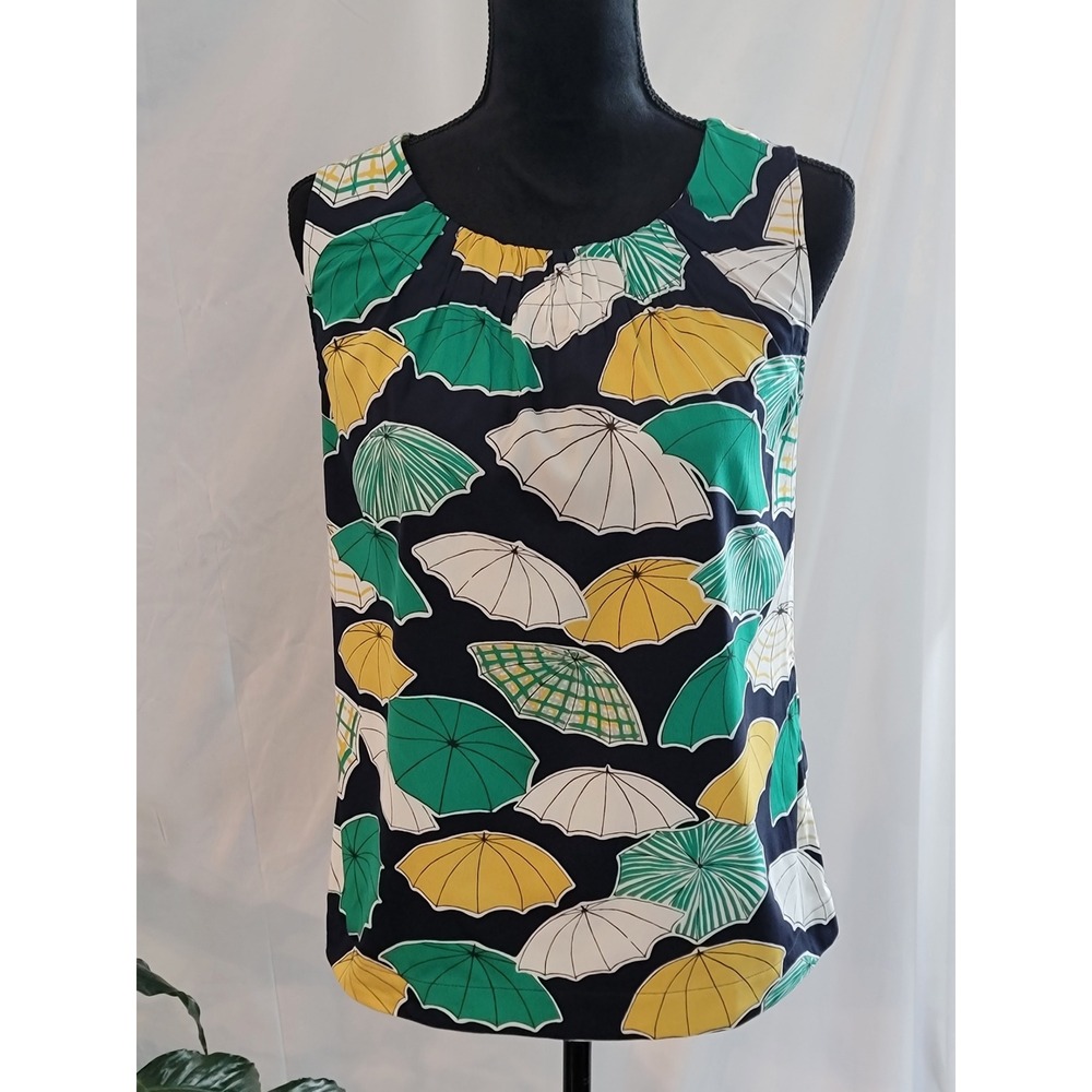 Banana Republic Womens Small Navy Blue Umbrella Print Sleeveless Blouse Top